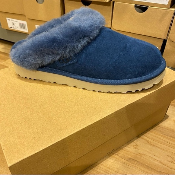 UGGCluggette Suede Sheepskin Lined Slippers In Ocean Blue NEW